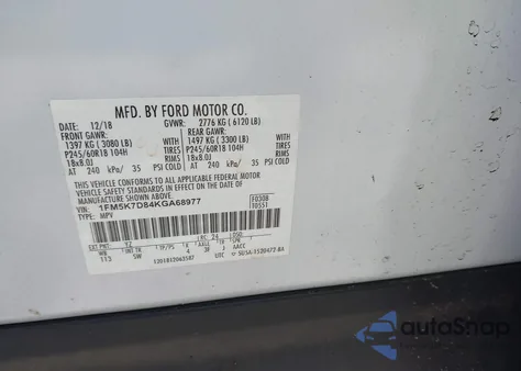 2019 Ford Explorer Xlt из США, поврежденный, VIN 1FM5K7D84KGA68977